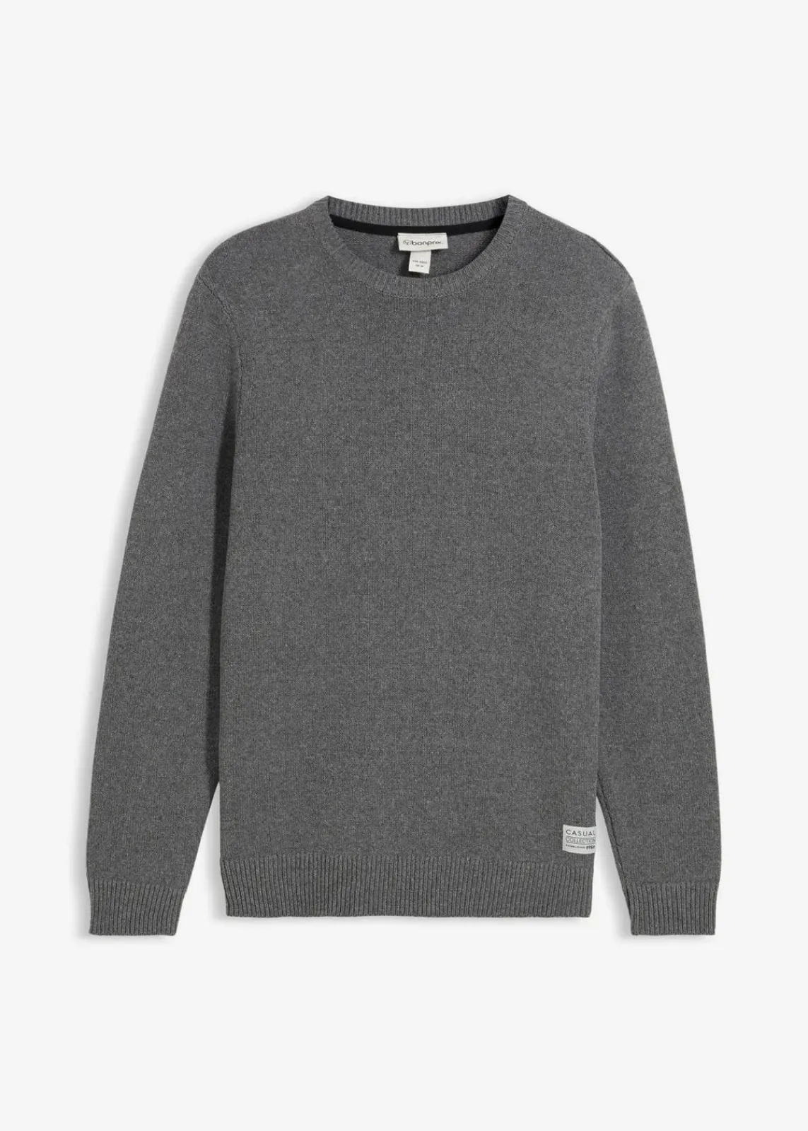 bonprix Große Größen|Basics|Feinstrickpullover mit recycelter Baumwolle grau meliert