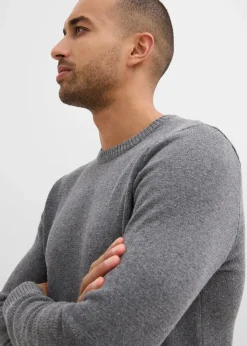 bonprix Große Größen|Basics|Feinstrickpullover mit recycelter Baumwolle grau meliert