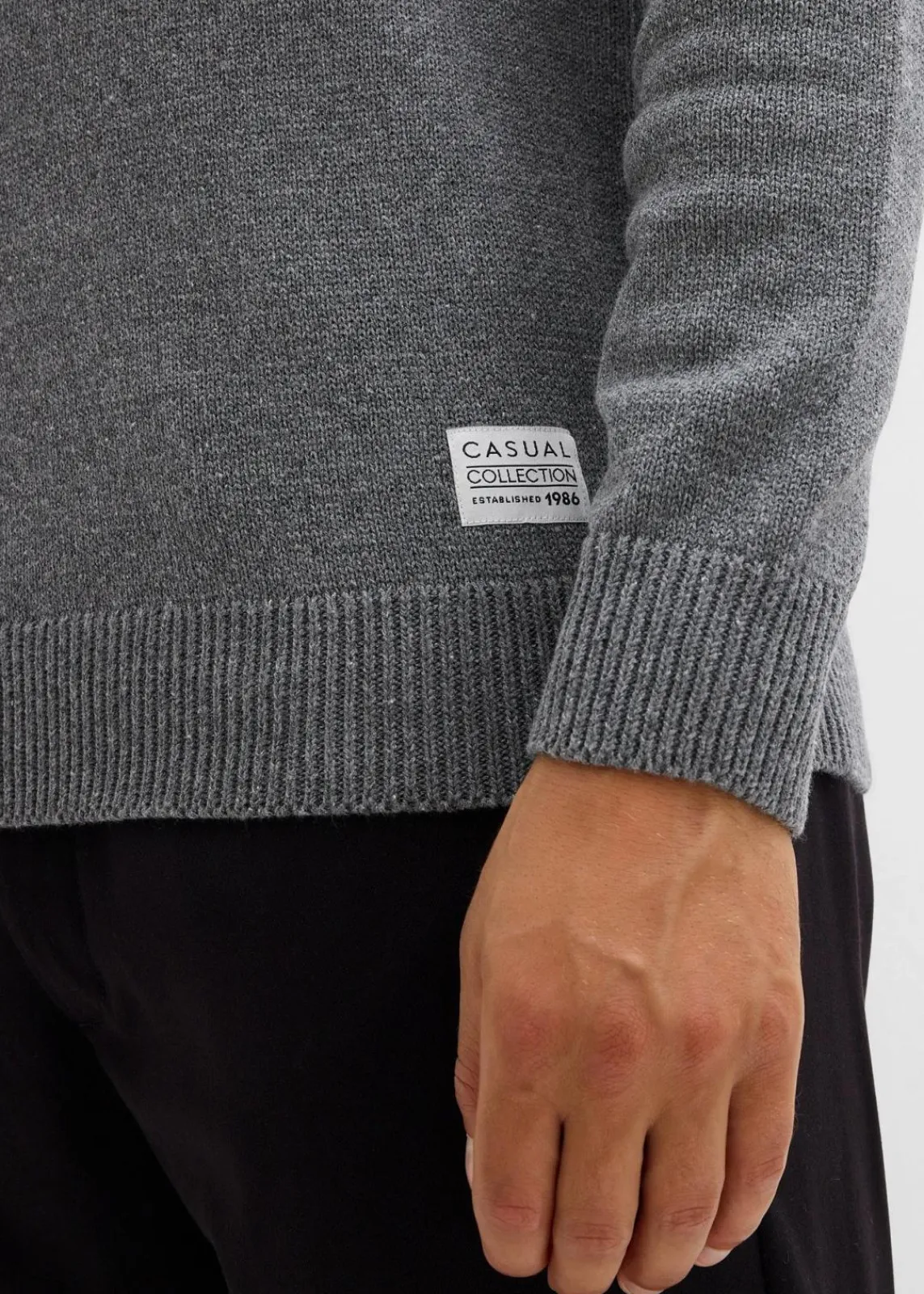 bonprix Große Größen|Basics|Feinstrickpullover mit recycelter Baumwolle grau meliert