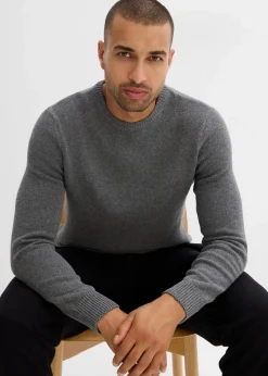 bonprix Große Größen|Basics|Feinstrickpullover mit recycelter Baumwolle grau meliert
