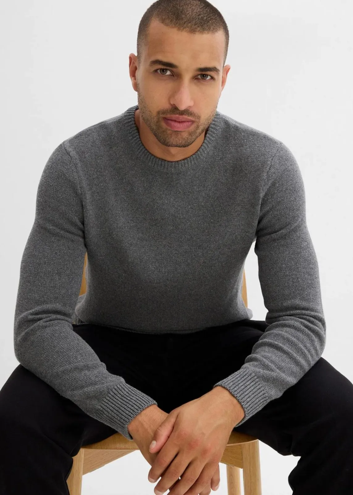 bonprix Große Größen|Basics|Feinstrickpullover mit recycelter Baumwolle grau meliert