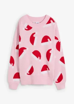 bonprix Pullover & Strickjacken|Strickmode|Feinstrickpullover mit Rundhals, oversized kristallrosa