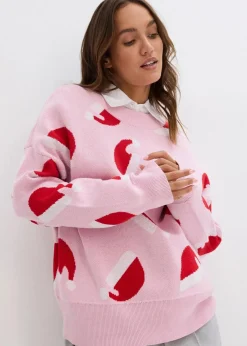 bonprix Pullover & Strickjacken|Strickmode|Feinstrickpullover mit Rundhals, oversized kristallrosa