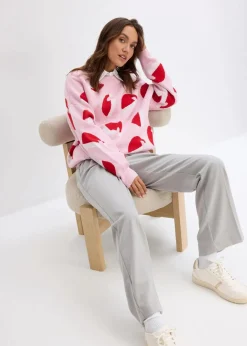 bonprix Pullover & Strickjacken|Strickmode|Feinstrickpullover mit Rundhals, oversized kristallrosa