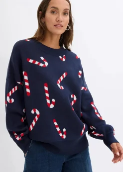 bonprix Bekleidung·Umstandsmode|Bekleidung·Jeans|Feinstrickpullover mit Rundhals, oversized dunkelblau