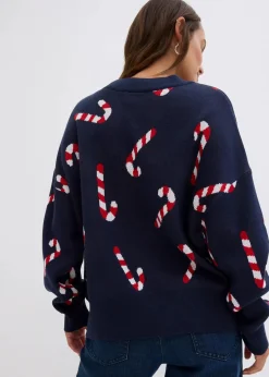 bonprix Bekleidung·Umstandsmode|Bekleidung·Jeans|Feinstrickpullover mit Rundhals, oversized dunkelblau