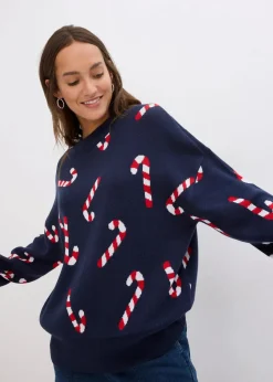 bonprix Bekleidung·Umstandsmode|Bekleidung·Jeans|Feinstrickpullover mit Rundhals, oversized dunkelblau