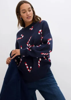 bonprix Bekleidung·Umstandsmode|Bekleidung·Jeans|Feinstrickpullover mit Rundhals, oversized dunkelblau