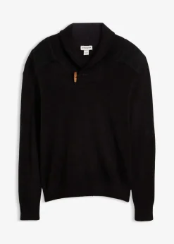 bonprix Pullover & Strickjacken|Große Größen|Feinstrickpullover mit Schalkragen schwarz meliert
