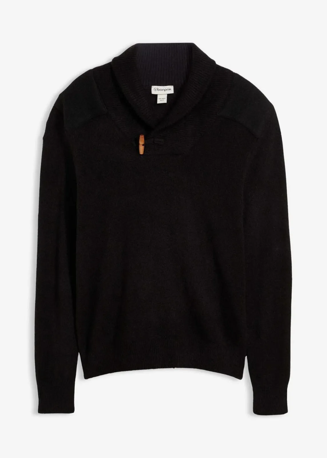 bonprix Pullover & Strickjacken|Große Größen|Feinstrickpullover mit Schalkragen schwarz meliert