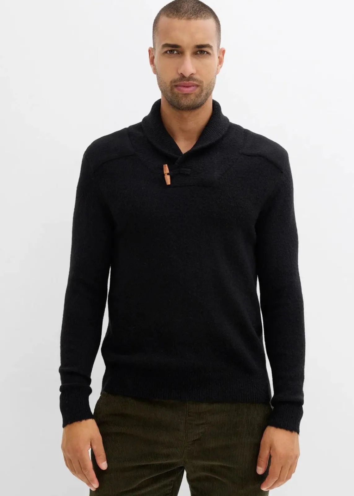 bonprix Pullover & Strickjacken|Große Größen|Feinstrickpullover mit Schalkragen schwarz meliert