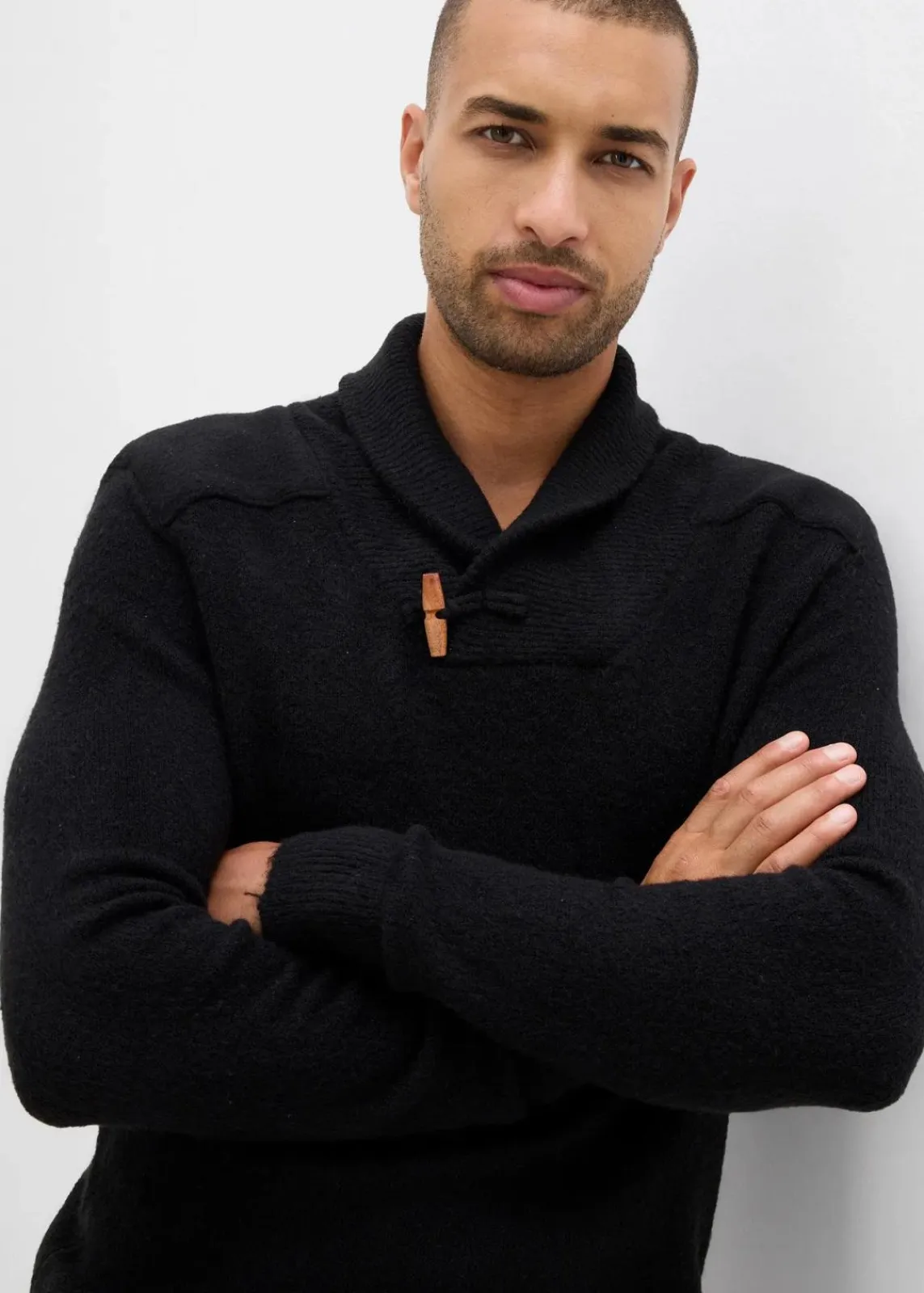 bonprix Pullover & Strickjacken|Große Größen|Feinstrickpullover mit Schalkragen schwarz meliert