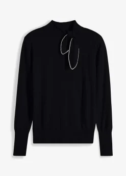 bonprix Bekleidung·Umstandsmode|Bekleidung·Jeans|Feinstrickpullover mit Schleifendetail schwarz/wollweiß