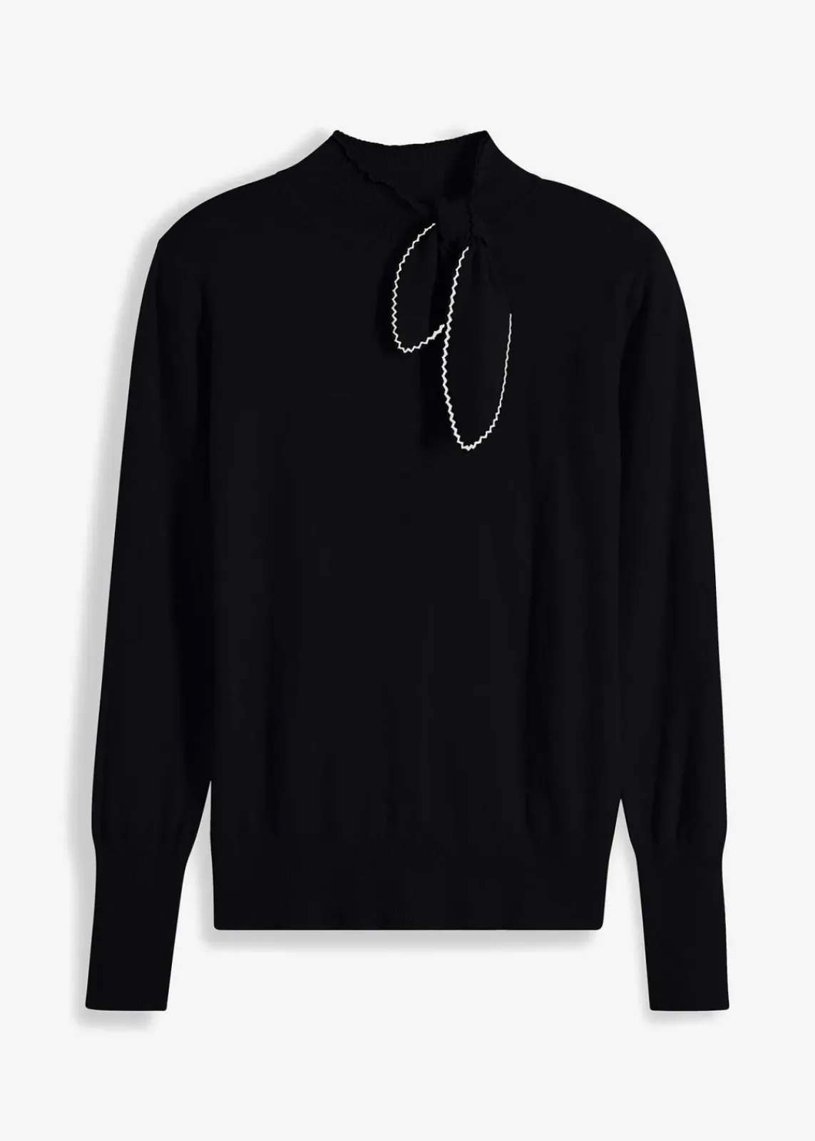 bonprix Bekleidung·Umstandsmode|Bekleidung·Jeans|Feinstrickpullover mit Schleifendetail schwarz/wollweiß