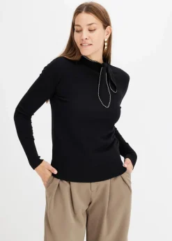 bonprix Bekleidung·Umstandsmode|Bekleidung·Jeans|Feinstrickpullover mit Schleifendetail schwarz/wollweiß