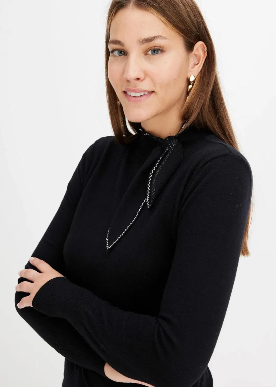 bonprix Bekleidung·Umstandsmode|Bekleidung·Jeans|Feinstrickpullover mit Schleifendetail schwarz/wollweiß