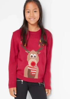 bonprix Mädchen 2-8 Jahre·Sweat & Strick|Mädchen 9-16 Jahre·Sweat & Strick|Feinstrickpullover mit Weihnachtsmotiv dunkelrot