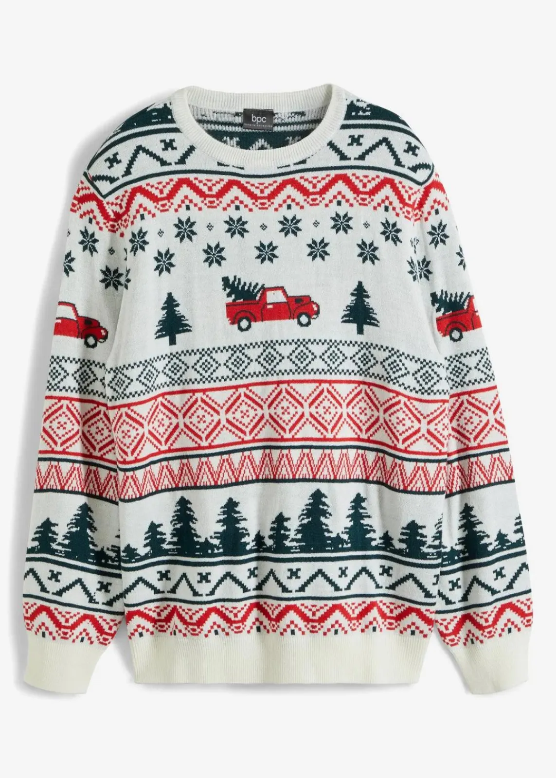 bonprix Große Größen|Pullover & Strickjacken|Feinstrickpullover mit Weihnachtsmotiv wollweiß