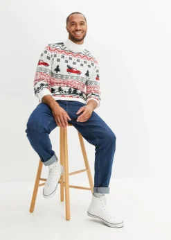 bonprix Große Größen|Pullover & Strickjacken|Feinstrickpullover mit Weihnachtsmotiv wollweiß