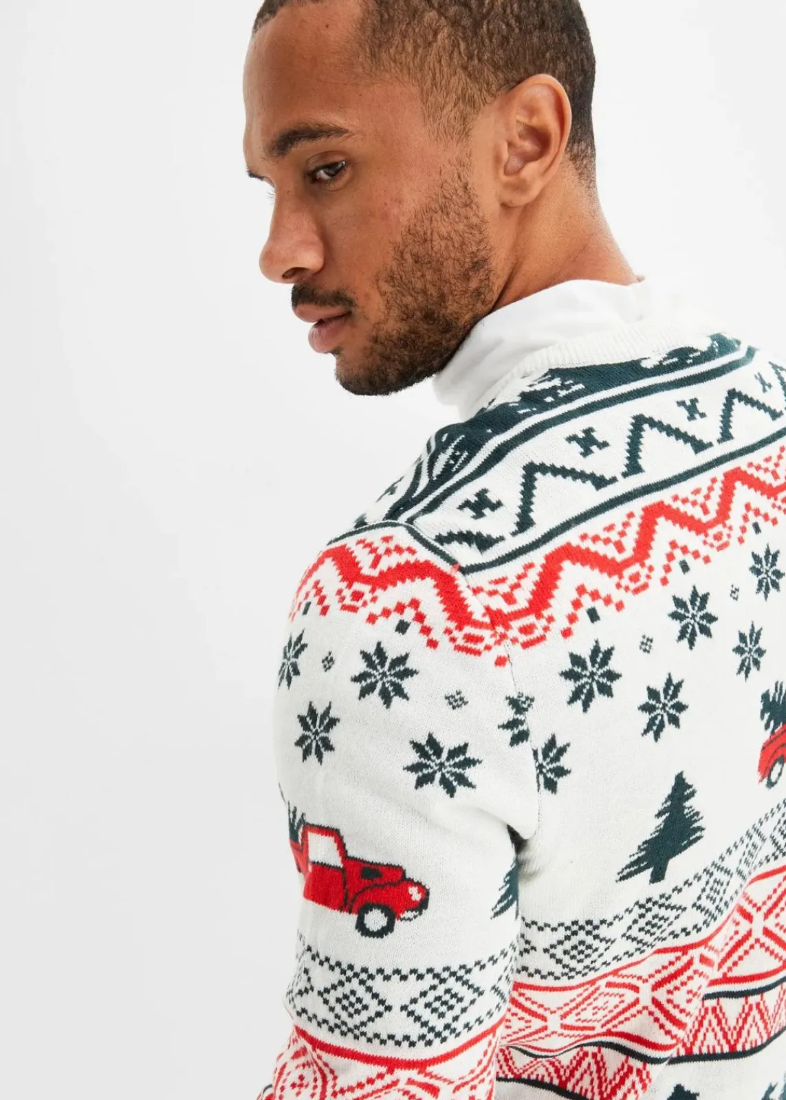 bonprix Große Größen|Pullover & Strickjacken|Feinstrickpullover mit Weihnachtsmotiv wollweiß