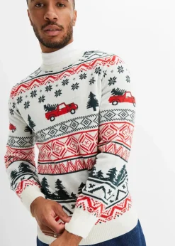 bonprix Große Größen|Pullover & Strickjacken|Feinstrickpullover mit Weihnachtsmotiv wollweiß