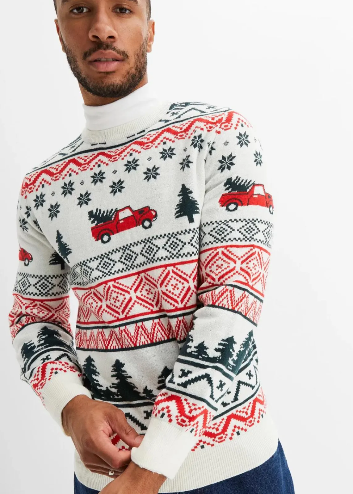 bonprix Große Größen|Pullover & Strickjacken|Feinstrickpullover mit Weihnachtsmotiv wollweiß