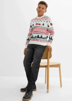 bonprix Jungen 9-16 Jahre·Sweat & Strick|Feinstrickpullover mit Weihnachtsmotiv wollweiß