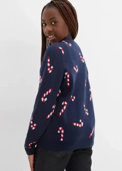 Feinstrickpullover mit Weihnachtsmotiv aus weichem Baumwollmix|bonprix