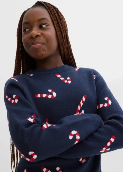 Feinstrickpullover mit Weihnachtsmotiv aus weichem Baumwollmix|bonprix