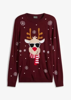 bonprix Pullover & Strickjacken|Große Größen|Feinstrickpullover mit Weihnachtsmotiv ahornrot