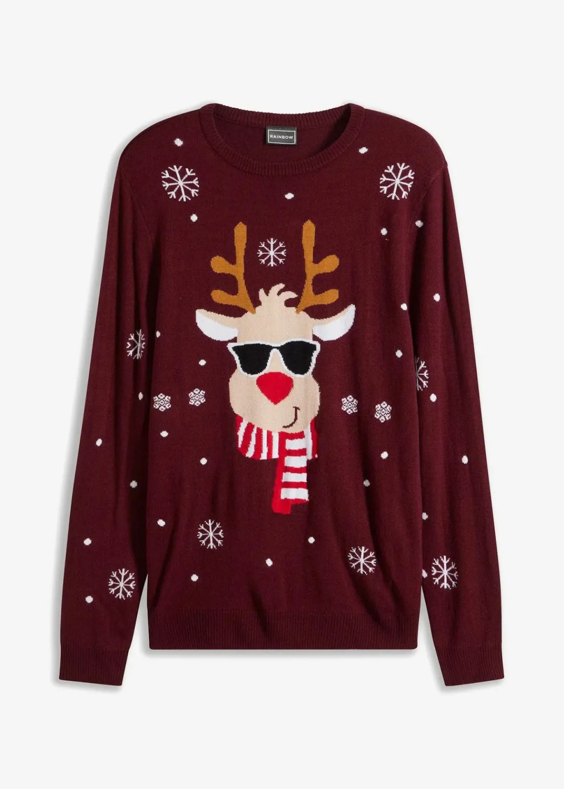 bonprix Pullover & Strickjacken|Große Größen|Feinstrickpullover mit Weihnachtsmotiv ahornrot