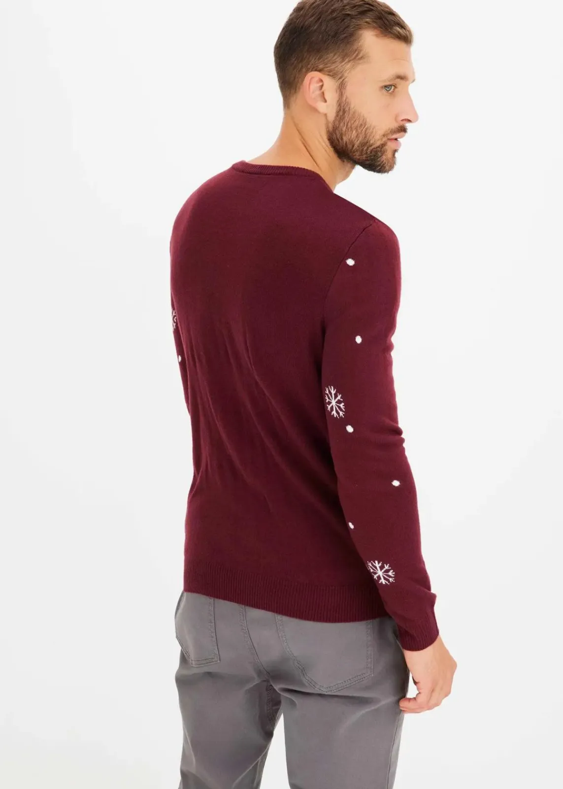 bonprix Pullover & Strickjacken|Große Größen|Feinstrickpullover mit Weihnachtsmotiv ahornrot