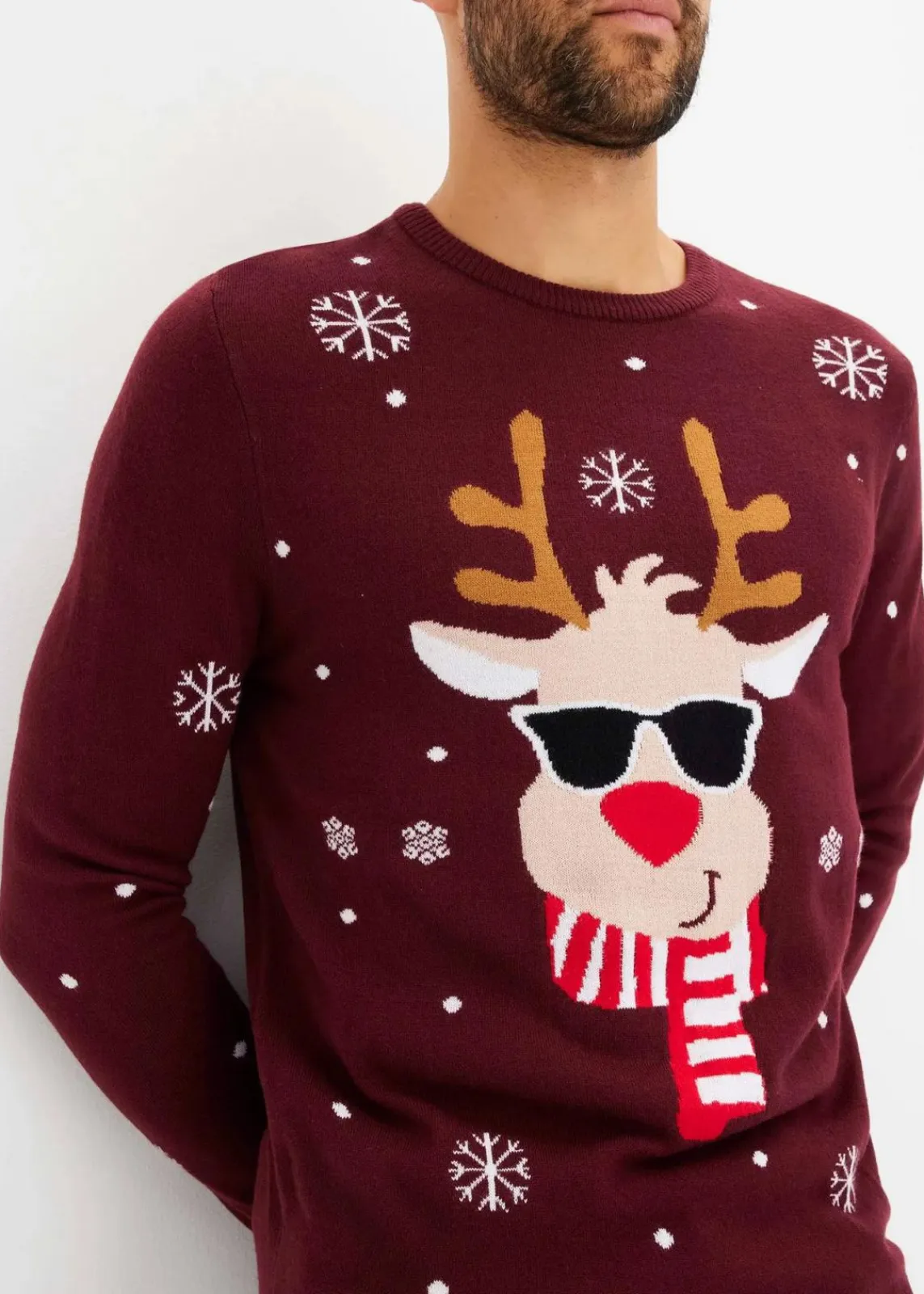 bonprix Pullover & Strickjacken|Große Größen|Feinstrickpullover mit Weihnachtsmotiv ahornrot