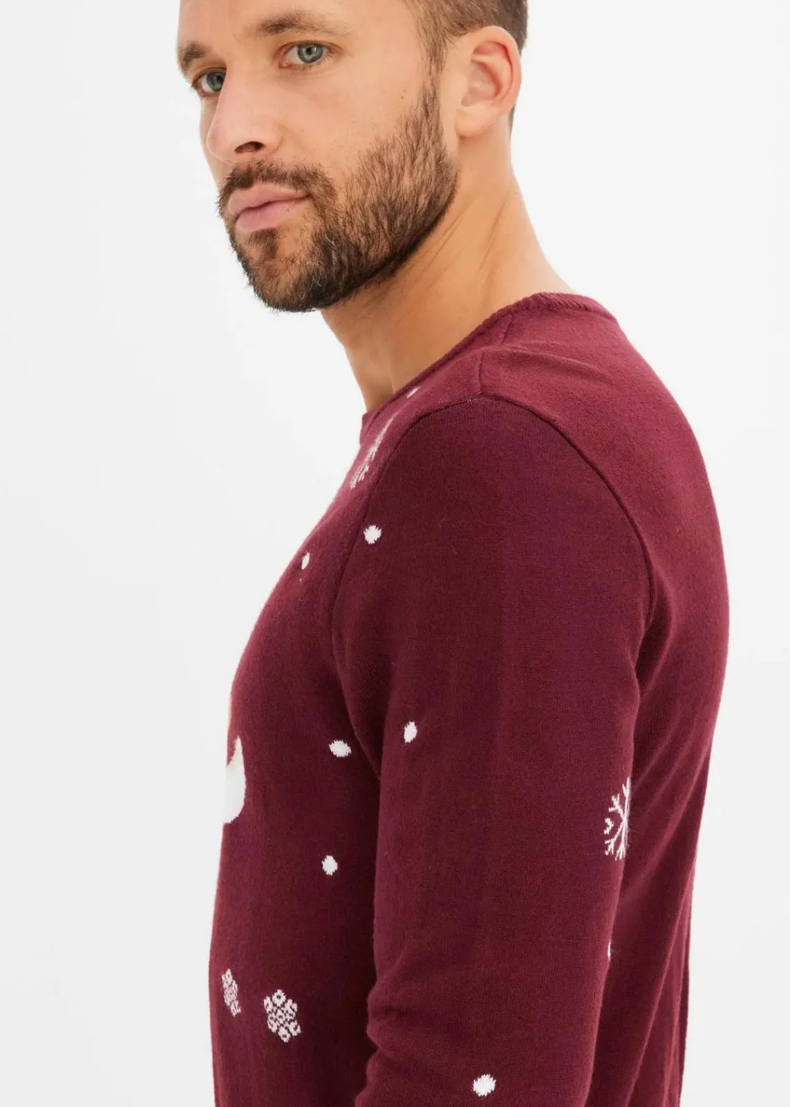 bonprix Pullover & Strickjacken|Große Größen|Feinstrickpullover mit Weihnachtsmotiv ahornrot