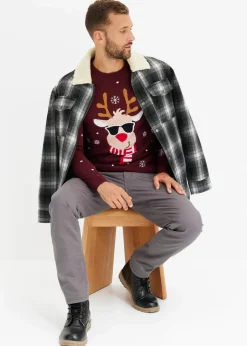 bonprix Pullover & Strickjacken|Große Größen|Feinstrickpullover mit Weihnachtsmotiv ahornrot
