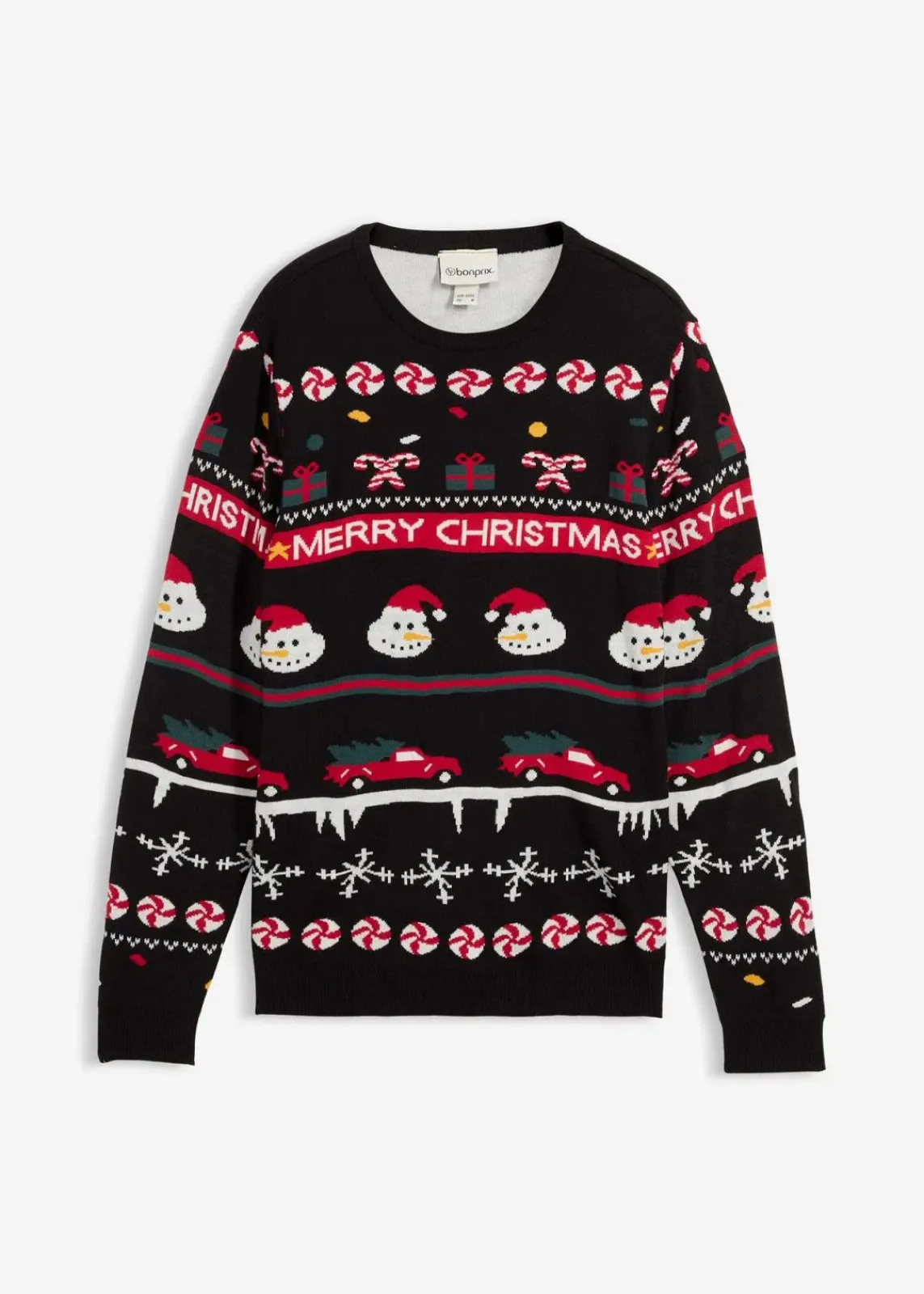 bonprix Große Größen|Pullover & Strickjacken|Feinstrickpullover mit Weihnachtsmotiv schwarz