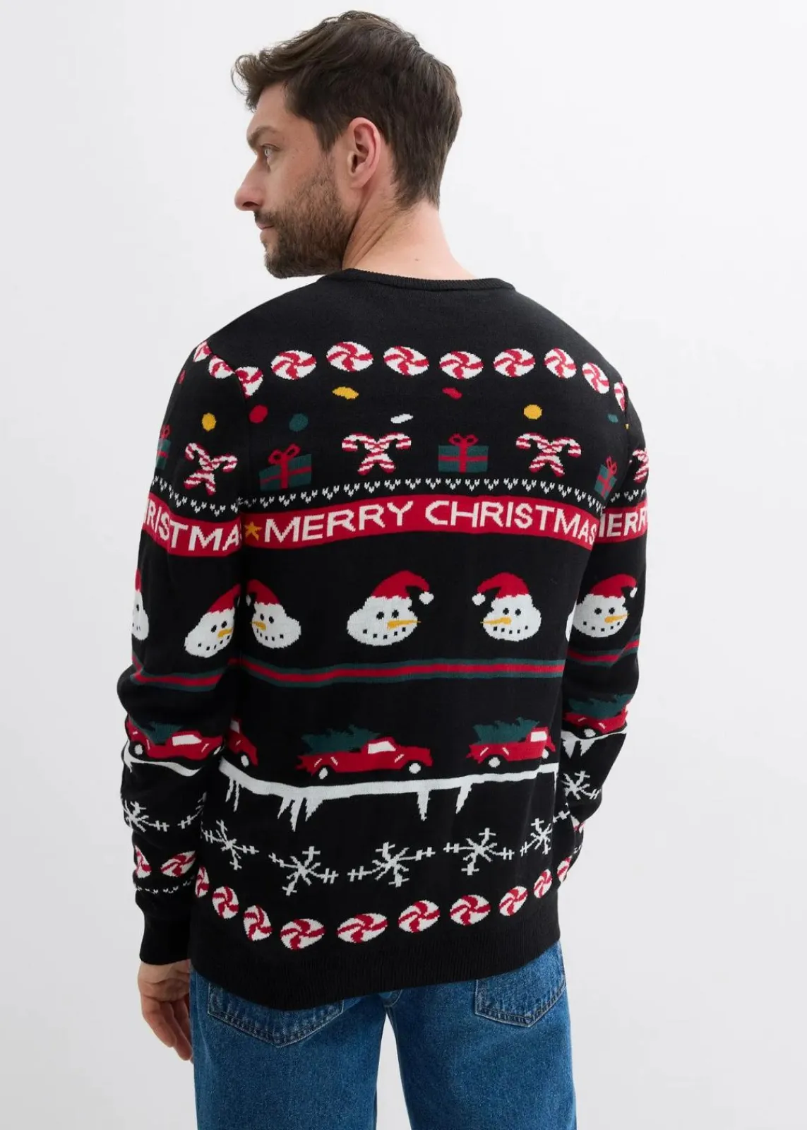 bonprix Große Größen|Pullover & Strickjacken|Feinstrickpullover mit Weihnachtsmotiv schwarz