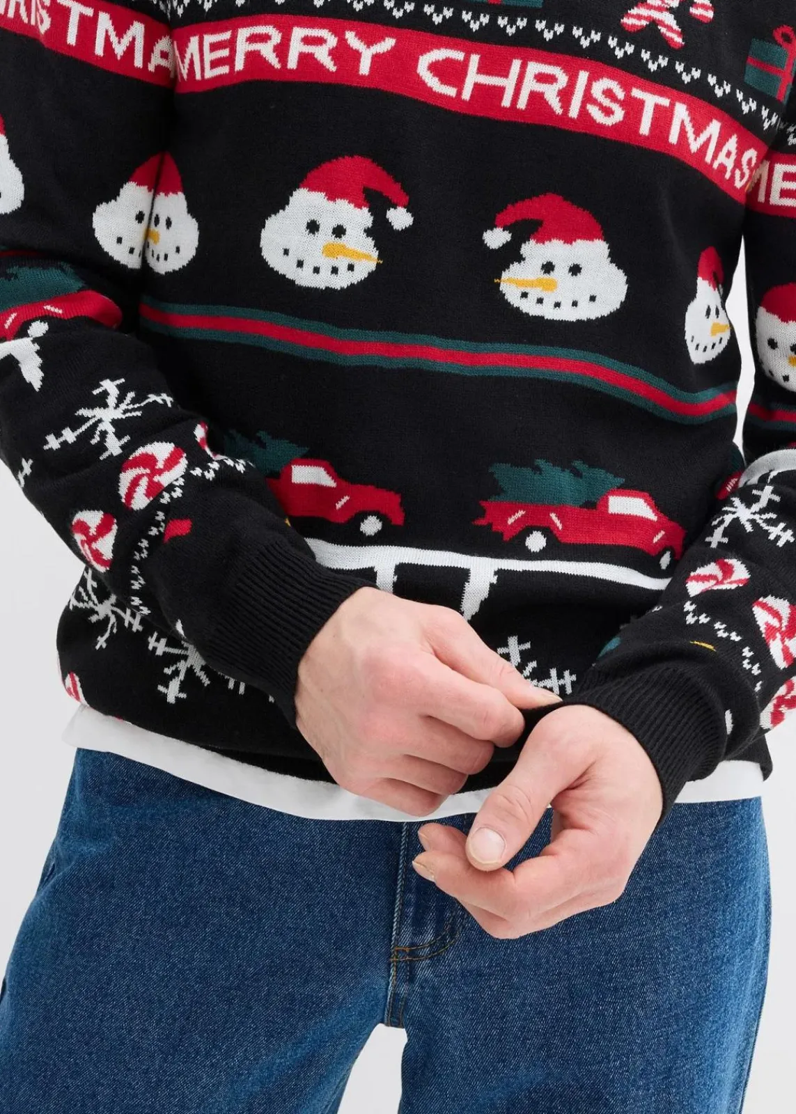 bonprix Große Größen|Pullover & Strickjacken|Feinstrickpullover mit Weihnachtsmotiv schwarz