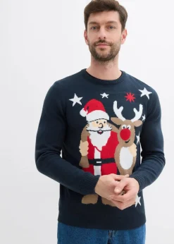 bonprix Große Größen|Pullover & Strickjacken|Feinstrickpullover mit Weihnachtsmotiv dunkelblau