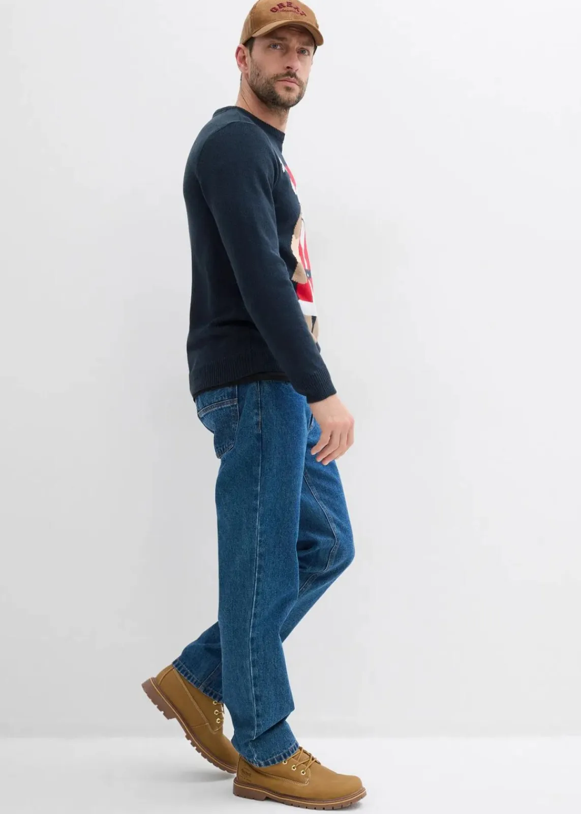 bonprix Große Größen|Pullover & Strickjacken|Feinstrickpullover mit Weihnachtsmotiv dunkelblau