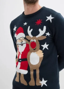 bonprix Große Größen|Pullover & Strickjacken|Feinstrickpullover mit Weihnachtsmotiv dunkelblau