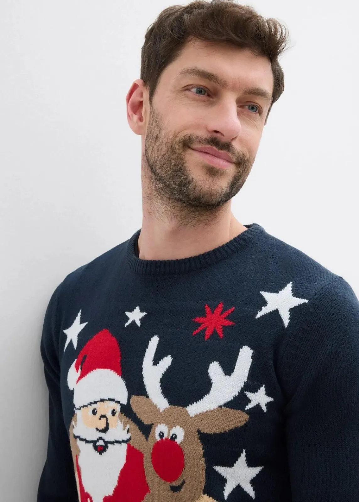 bonprix Große Größen|Pullover & Strickjacken|Feinstrickpullover mit Weihnachtsmotiv dunkelblau