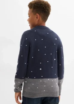 bonprix Jungen 9-16 Jahre·Bademode|Jungen 9-16 Jahre·Sweat & Strick|Feinstrickpullover mit Weihnachtsmotiv dunkelblau/grau meliert