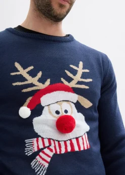 bonprix Große Größen|Pullover & Strickjacken|Feinstrickpullover mit Weihnachtsmotiv dunkelblau