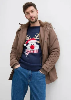 bonprix Große Größen|Pullover & Strickjacken|Feinstrickpullover mit Weihnachtsmotiv dunkelblau