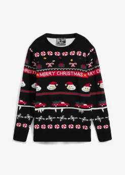 bonprix Jungen 9-16 Jahre·Sweat & Strick|Feinstrickpullover mit Weihnachtsmotiv schwarz