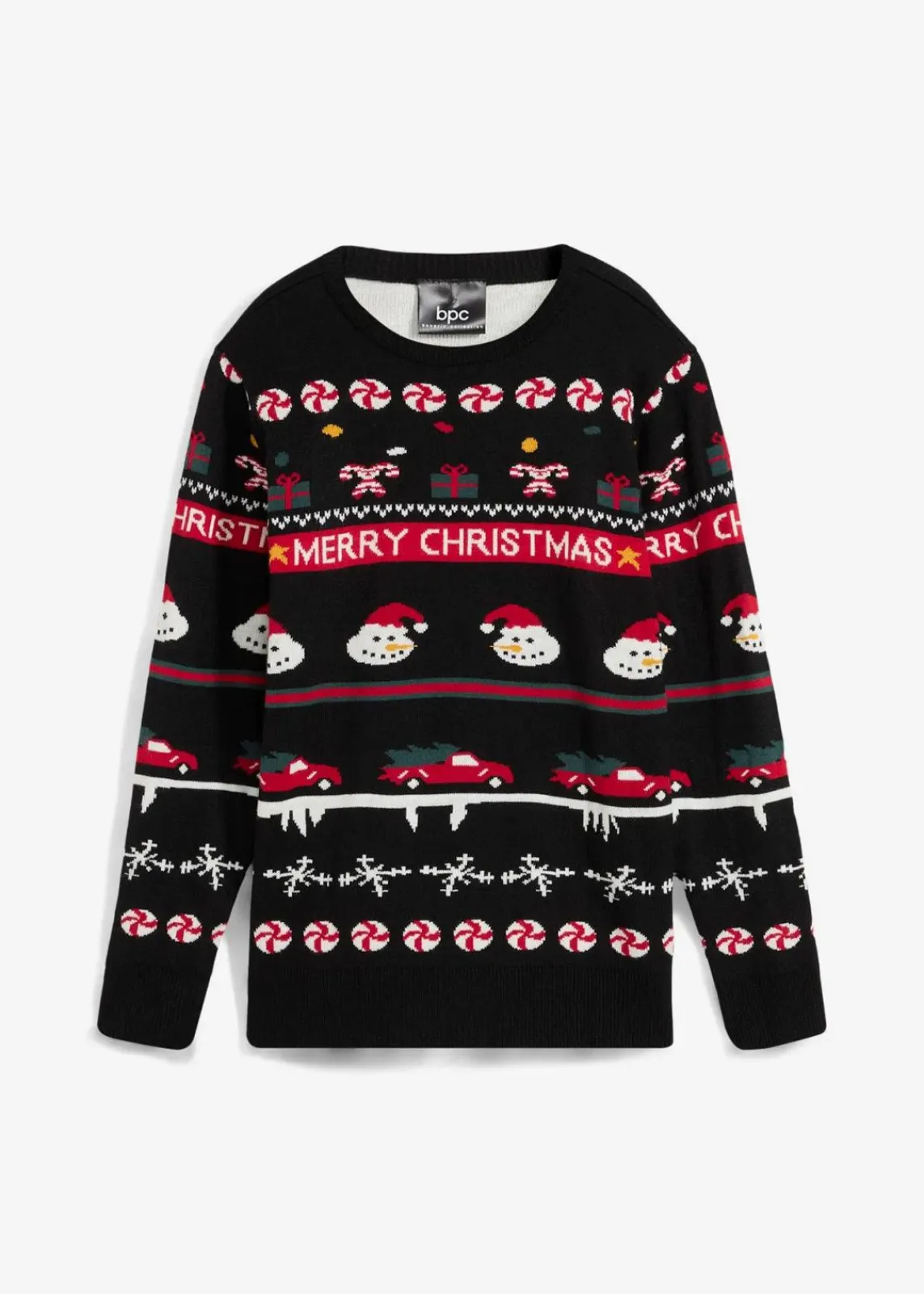 bonprix Jungen 9-16 Jahre·Sweat & Strick|Feinstrickpullover mit Weihnachtsmotiv schwarz