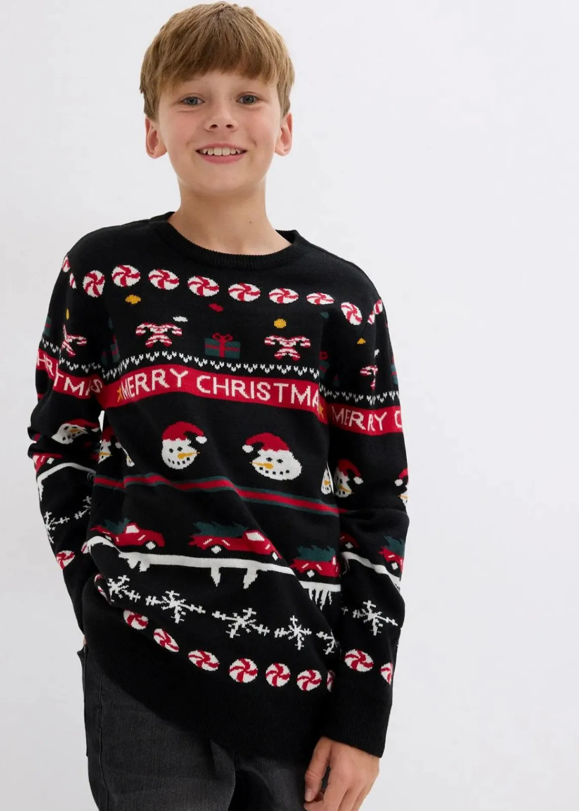 bonprix Jungen 9-16 Jahre·Sweat & Strick|Feinstrickpullover mit Weihnachtsmotiv schwarz