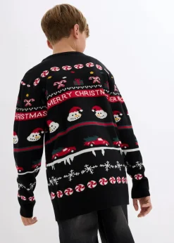 bonprix Jungen 9-16 Jahre·Sweat & Strick|Feinstrickpullover mit Weihnachtsmotiv schwarz