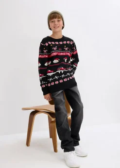 bonprix Jungen 9-16 Jahre·Sweat & Strick|Feinstrickpullover mit Weihnachtsmotiv schwarz